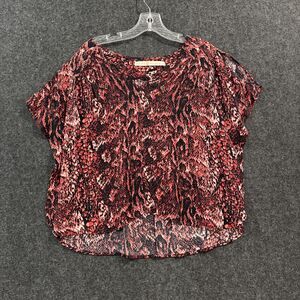 Marie Oliver Shirt Womens Small Red Black Silk Blouse Snake Print Short Sleeve